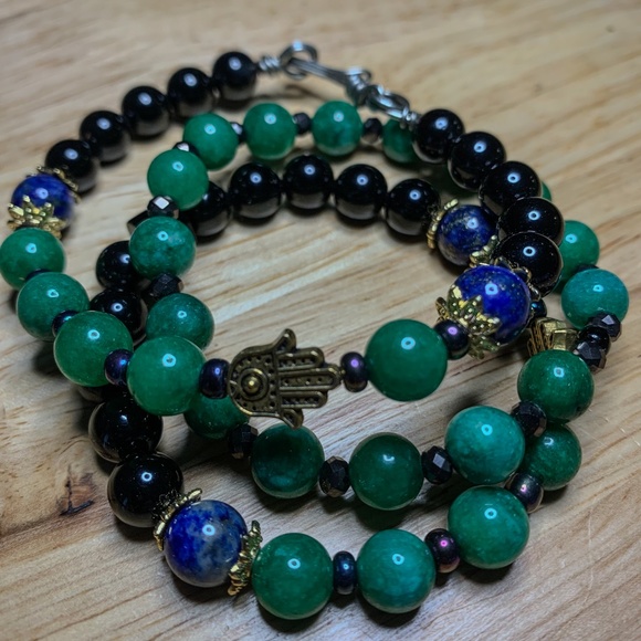 Crystal Lapis Lazuli and Jade Healing Bracelet - Picture 1 of 4